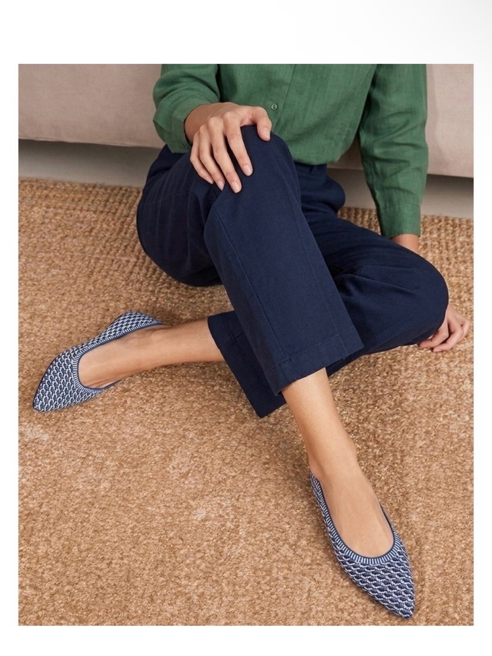 VIVAIA Pointed-Toe Knit Ballet Flats Blue & White Comfortable
Chic Shoes 5
